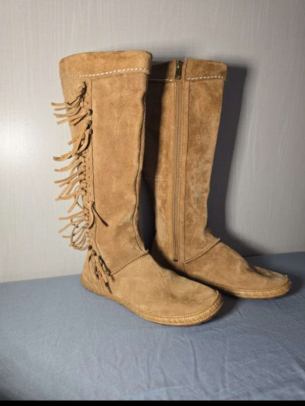 UGG Mammoth Knee High Fringe Boots Women's Size 6.5 Chestnut Suede